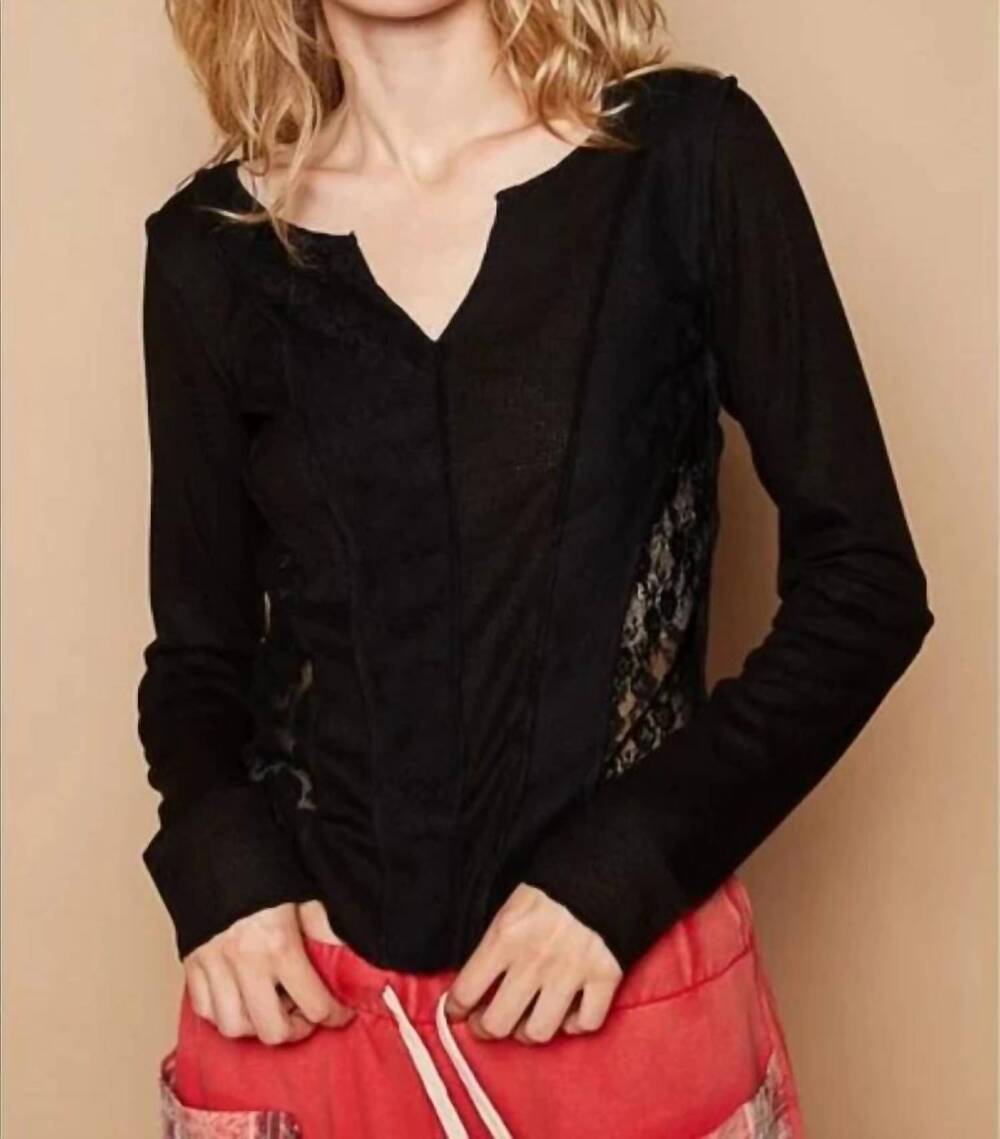 NEW POL thermal lace top in black